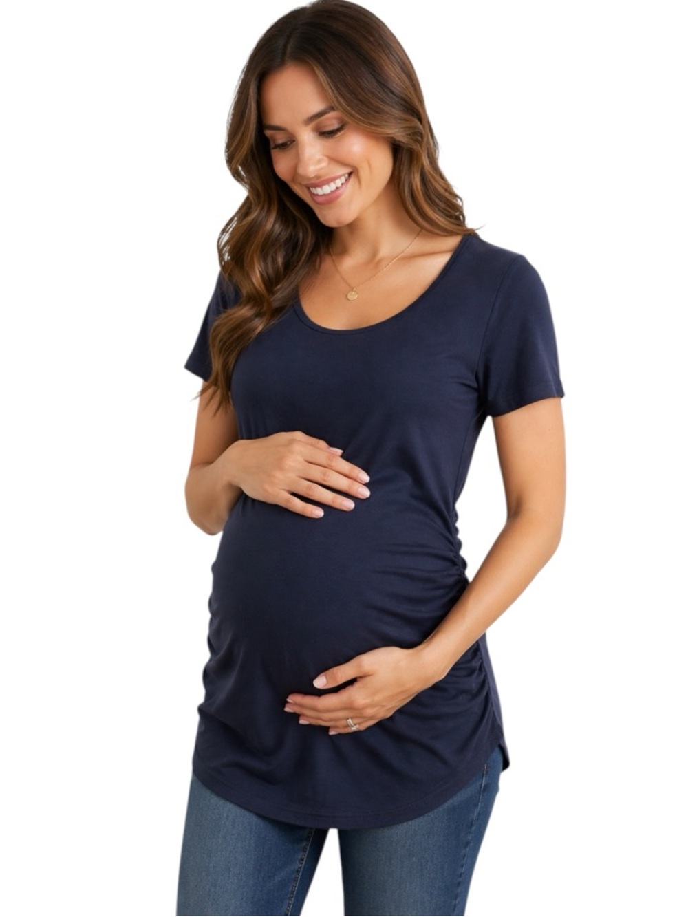 Navy Blue Short Sleeve Maternity Top w/Cinched Sides size women’s large L